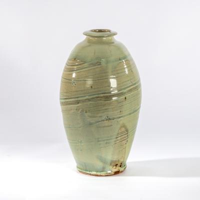 Appraisal: Mike Dodd British born a large celadon glaze bottle vase