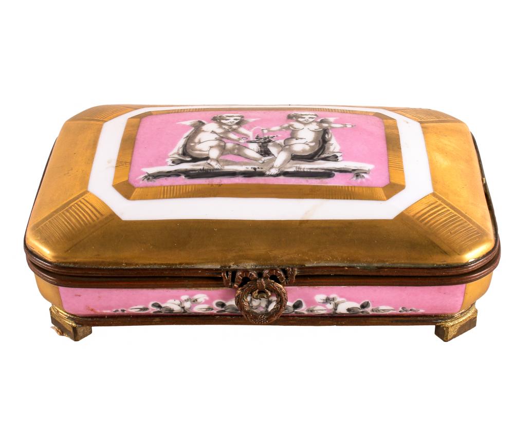 Appraisal: SEVRES PORCELAIN DECORATED BOXwith hinged top with gilt metal base