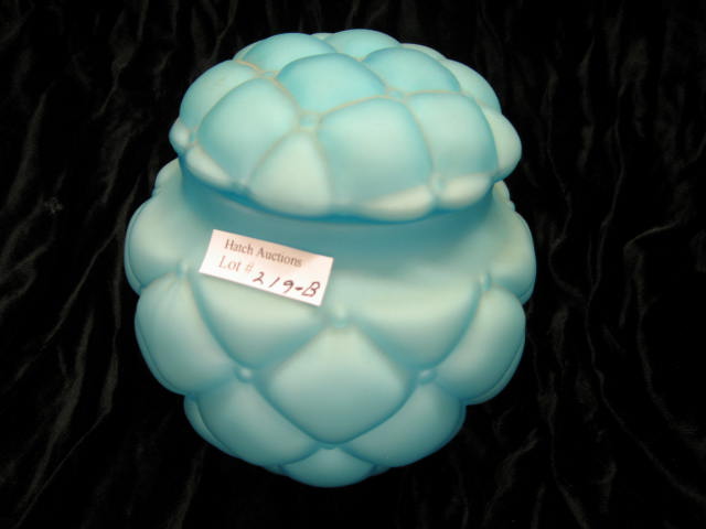 Appraisal: Blue Satin Art Glass Biscuit Jar puffy quilted cased