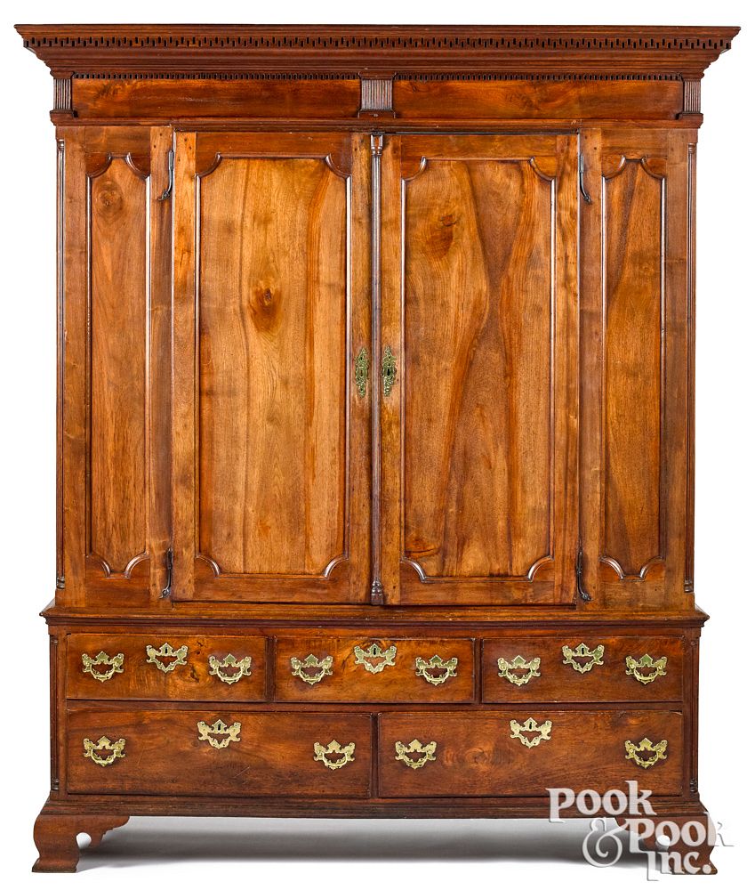 Appraisal: Pennsylvania Chippendale walnut schrank Pennsylvania Chippendale walnut schrank late th