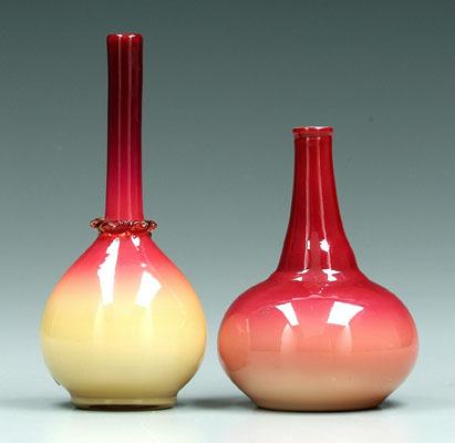 Appraisal: Two glossy Wheeling peachblow vases one with applied amber rim