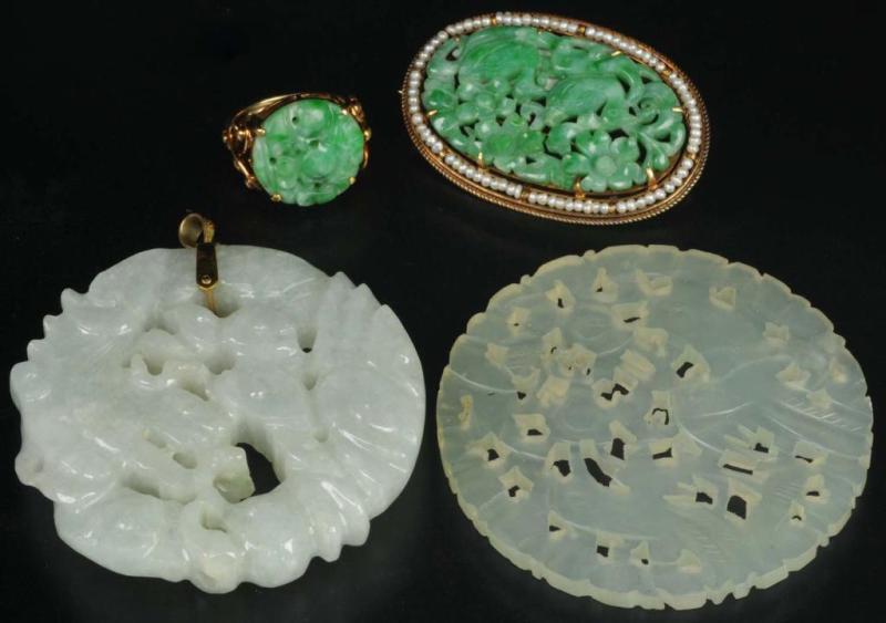 Appraisal: Lot of Antique Jewelry Jade Pieces Description Includes one medallion