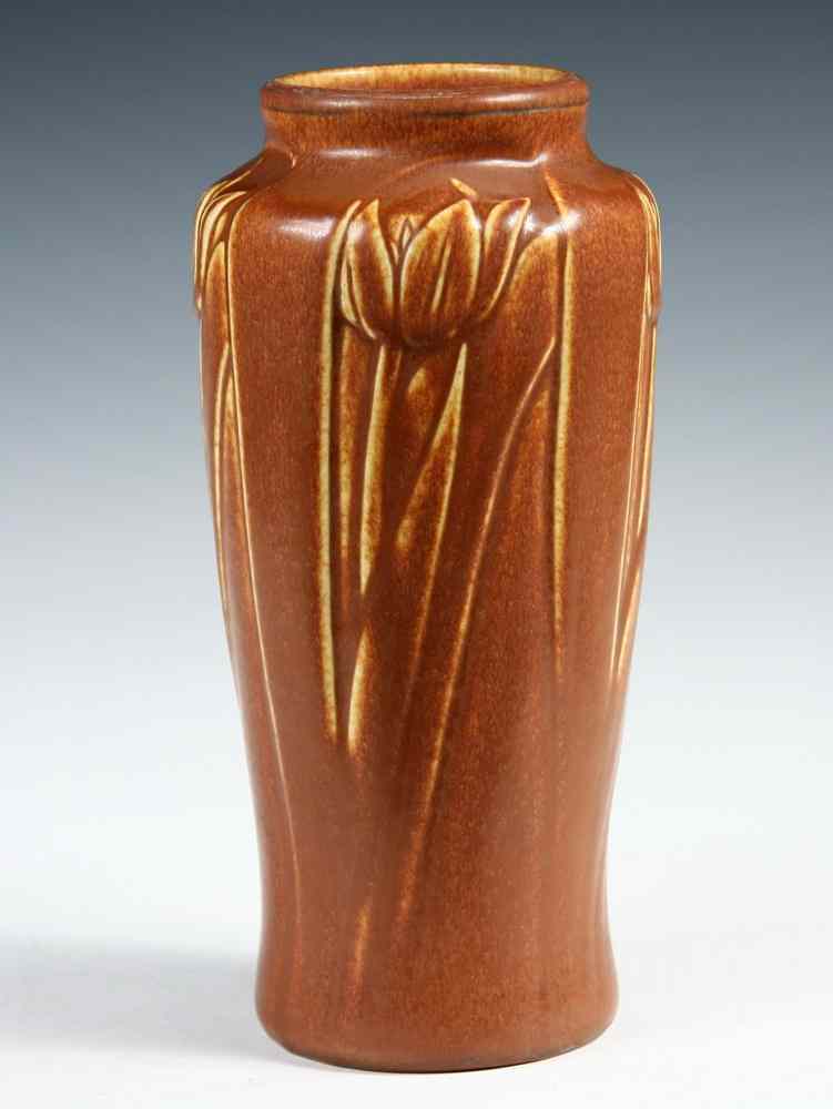 Appraisal: ROOKWOOD VASE - Elongated Vase with tulips in relief chocolate