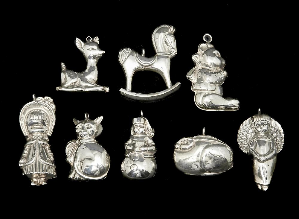 Appraisal: Sterling ornaments Sterling ornaments marked sterling and engraved with dates