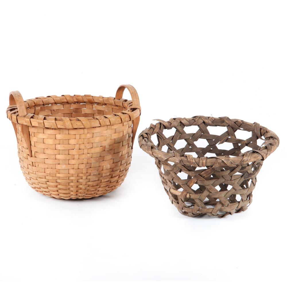 Appraisal: TWO VINTAGE BASKETS OPEN WEAVE CHEESE BASKET AND TIGHTLY WOVEN