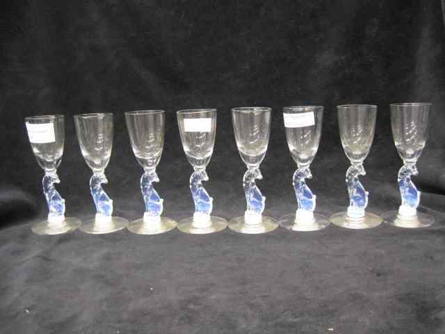 Appraisal: Libbey ''Moonstone'' Silhouette PatternGreyhound crystal cordials figural stems rare ''