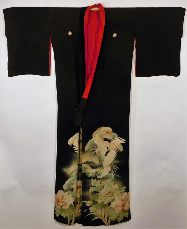 Appraisal: JAPANESE BIRD AND FLOWER TOMESODE KIMONO Japan - th CenturyHand