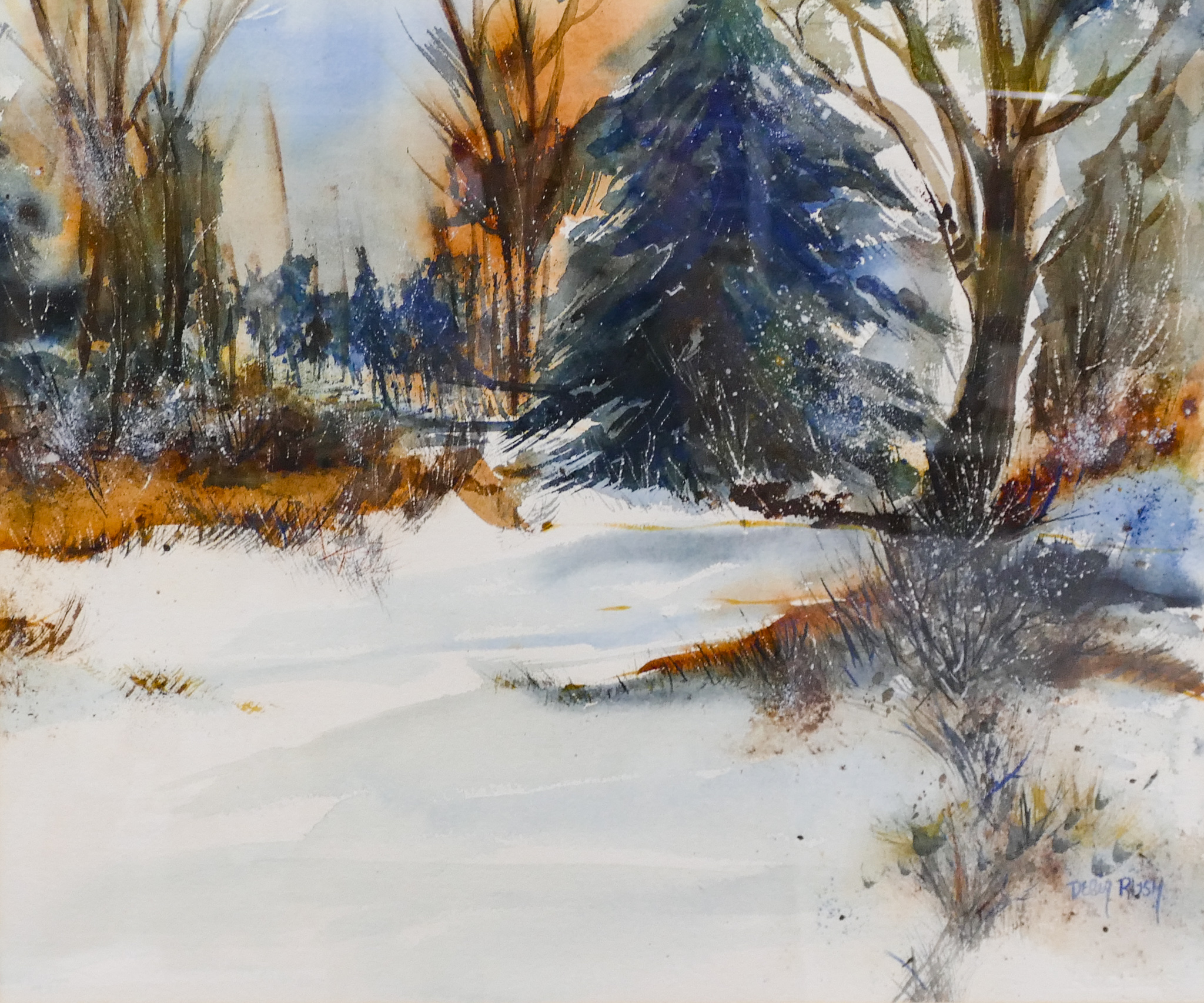 Appraisal: D Rush ''Winter Landscape'' Watercolor Framed ''x ''