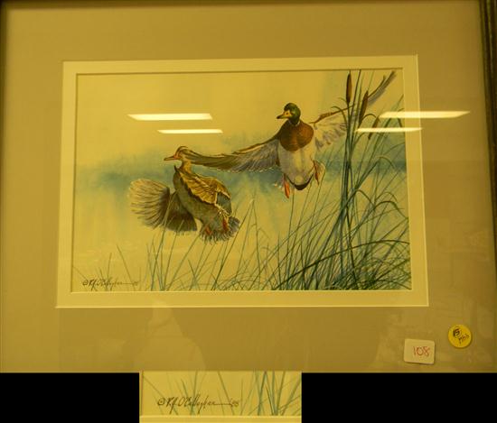 Appraisal: PJ O'Callahan American th C watercolor two ducks and cattails