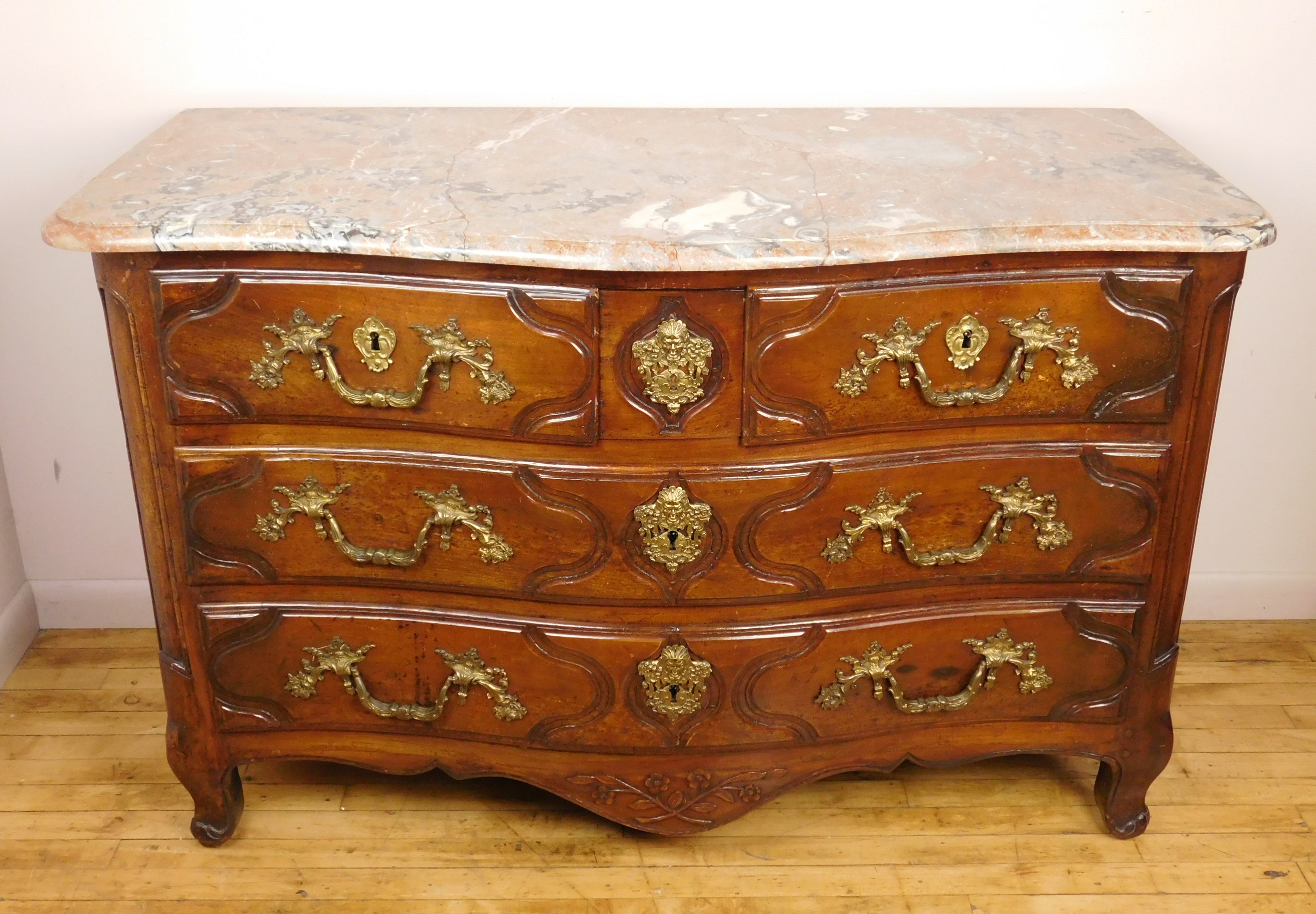 Appraisal: Louis XV commode furnished with ornate ormolu scroll handles and