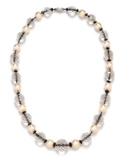 Appraisal: An Karat White Gold Rock Crystal Cultured Pearl and Onyx