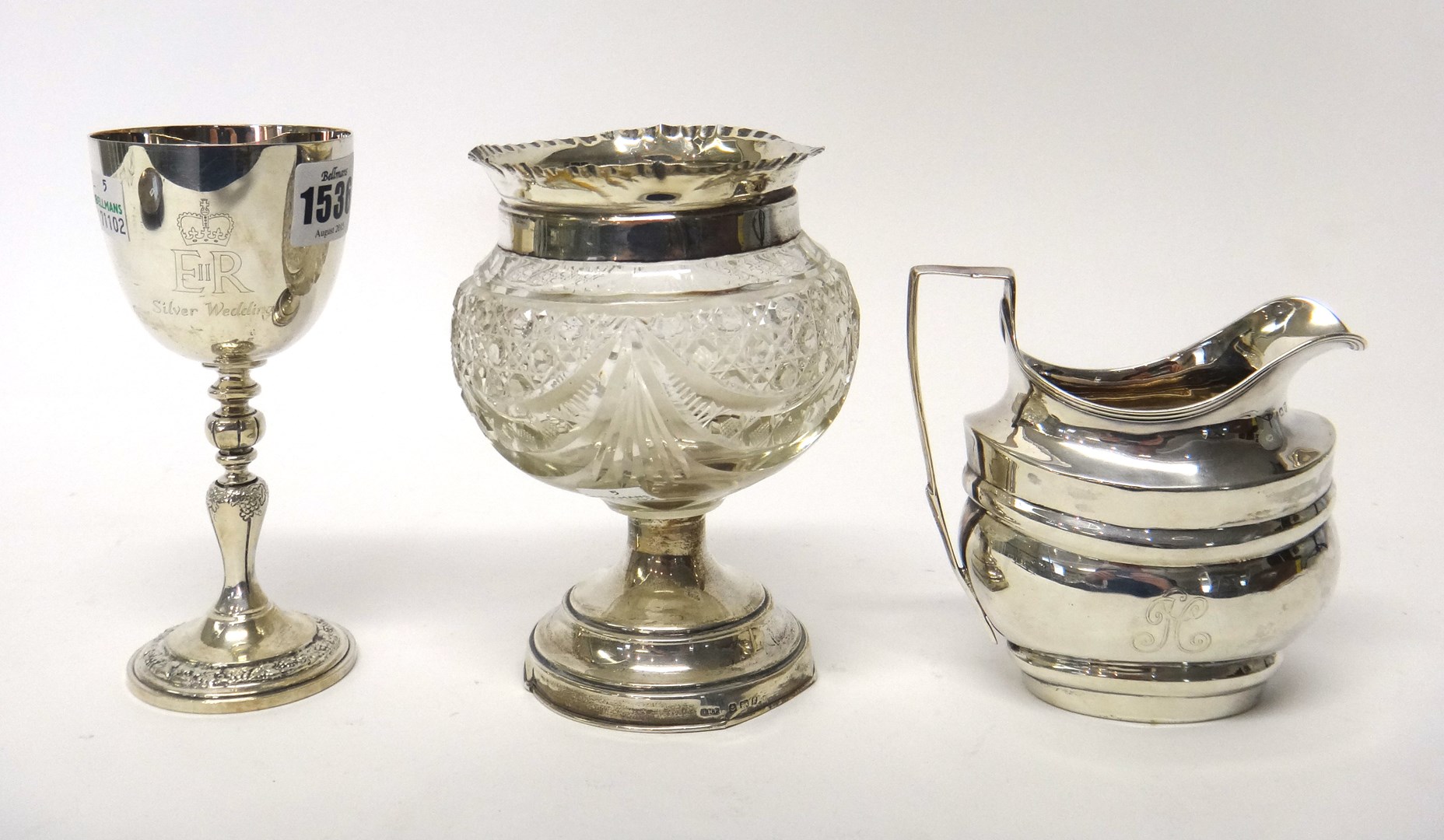 Appraisal: Silver and silver mounted wares comprising a George III helmet