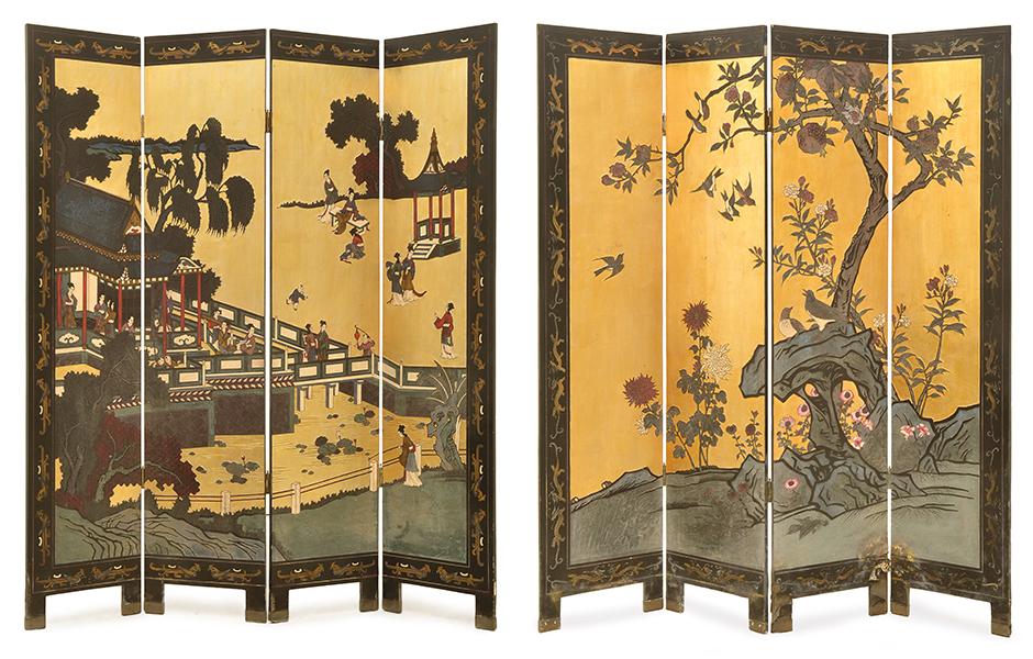 Appraisal: A PAIR OF CHINESE BLACK LACQUERED PAINTED AND GILT FOUR