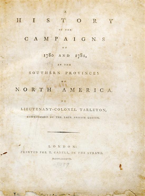 Appraisal: Book Important history of the Revolution in the South Tarleton