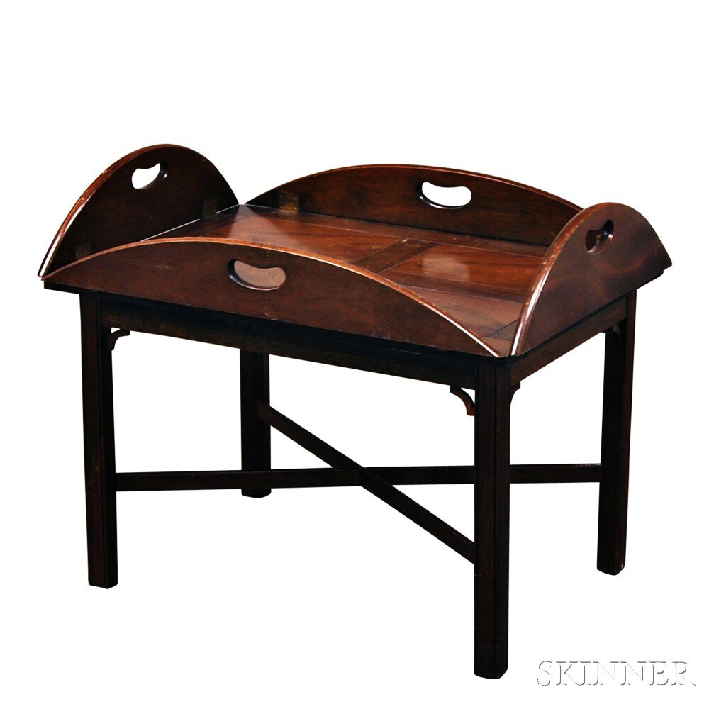 Appraisal: Mahogany Butler's Tray Table th century with kidney-shaped handhold cutouts