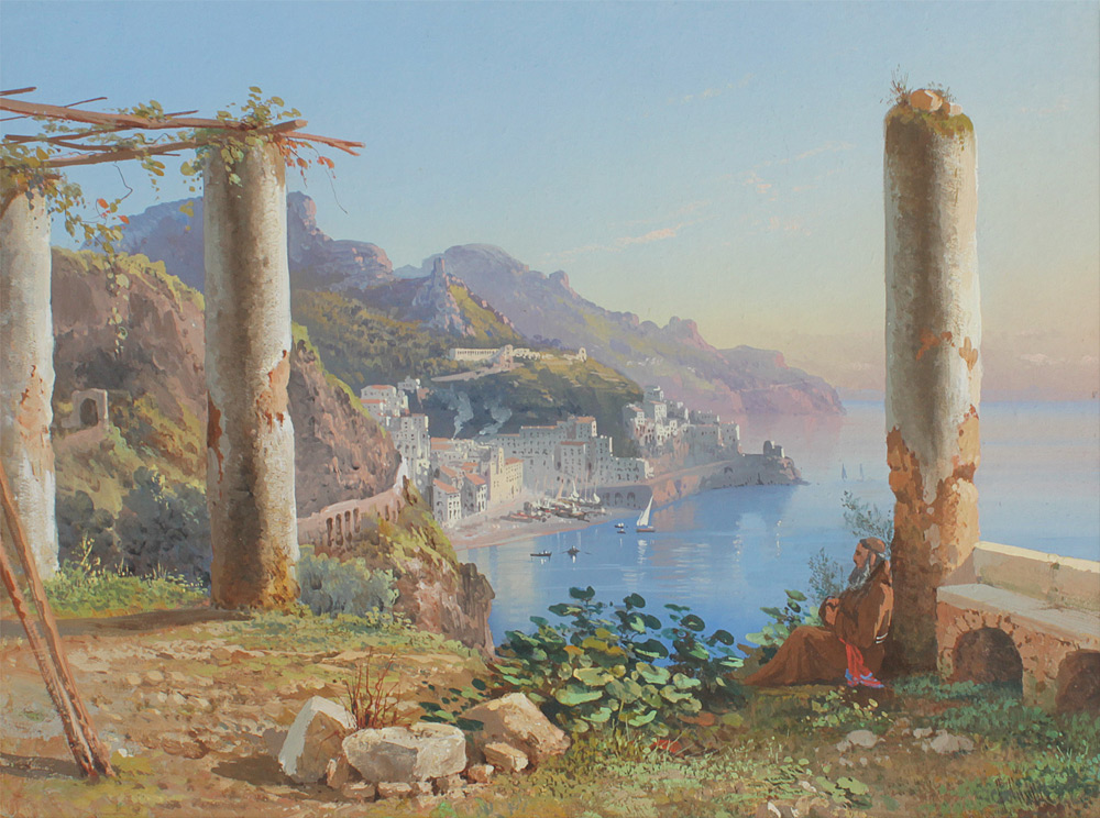 Appraisal: GUISTI Guglielmo Italian - Amalfi Coast from the Ruins Gouache