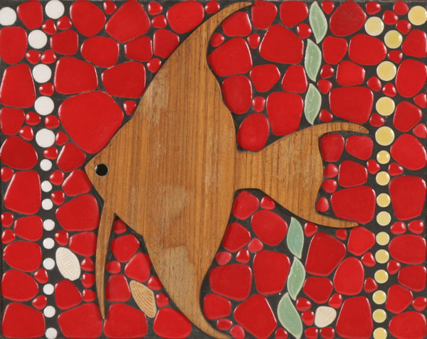 Appraisal: Danish style fish mixed media glazed ceramic mosaic wall hanging