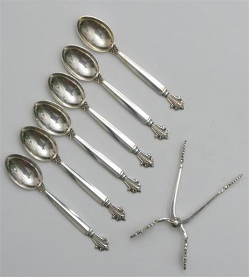 Appraisal: A set of Georg Jensen Acanthus sugar nips and six