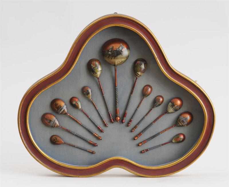 Appraisal: SET OF THIRTEEN RUSSIAN ENAMELED METAL SPOONS Each with impressed