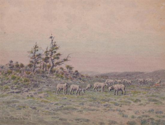 Appraisal: JOHN HENRY RENSHAWE American - SHEEP GRAZING ON HIGH DESERT