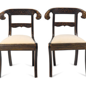 Appraisal: A Pair of Regency Style Gilt-Stenciled and Ebonized Side Chairs