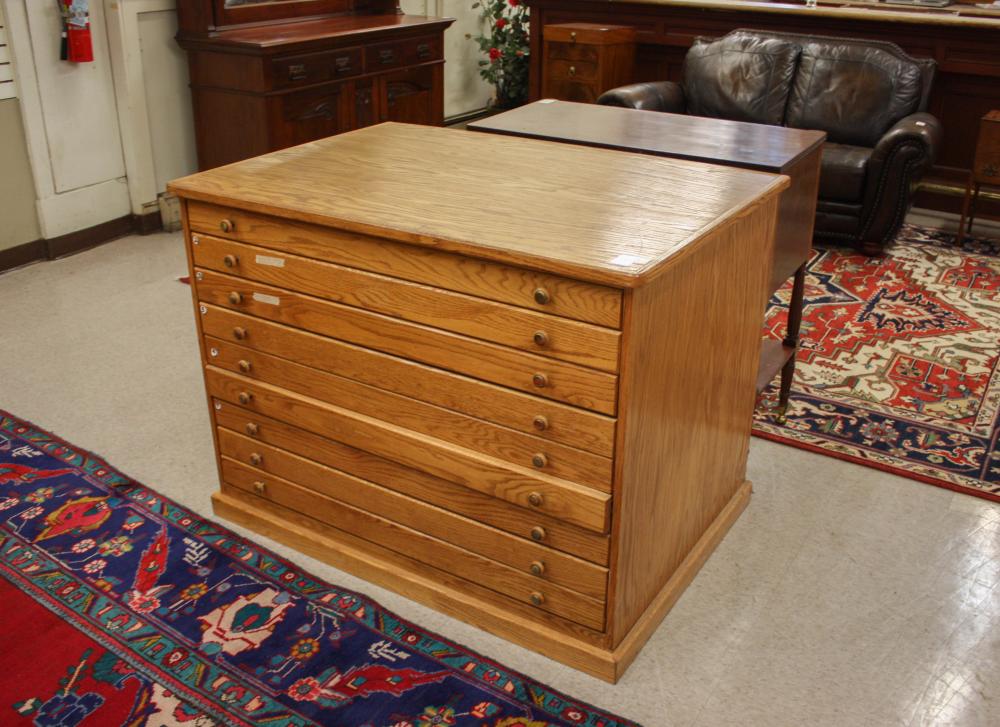 Appraisal: NINE-DRAWER CUSTOM OAK ART PORTFOLIO CHEST WITH CONTENTS including a