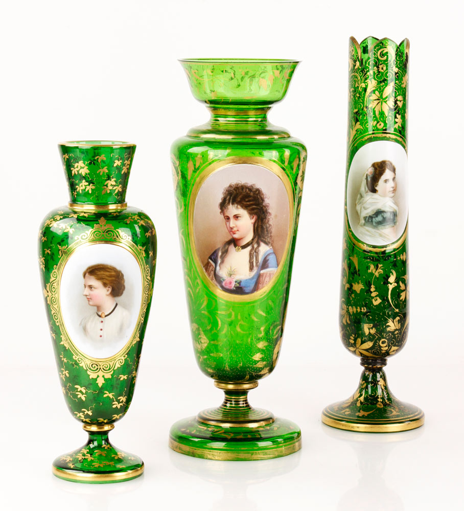 Appraisal: - th C Bohemian Glass Vases Lot of three th