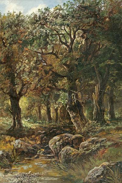 Appraisal: Joseph Thors British circa - Oaks beside a creek signed