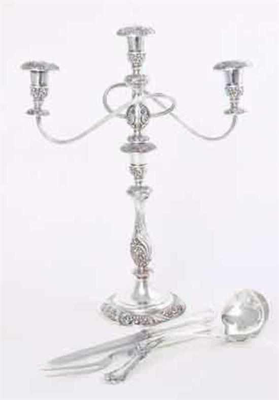 Appraisal: Sterling serving pieces and silver candelabra Tiffany Co St Dunstan