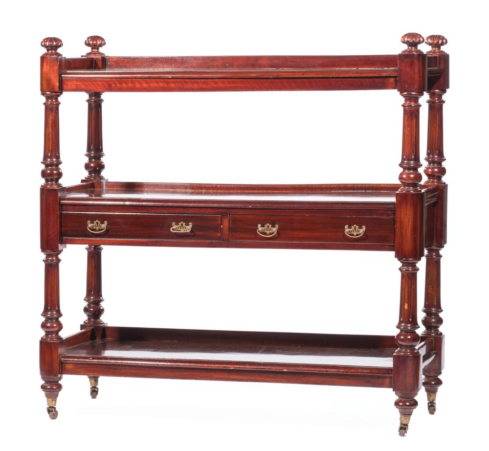 Appraisal: William IV Mahogany Trolley lobed finials three galleried tiers medial