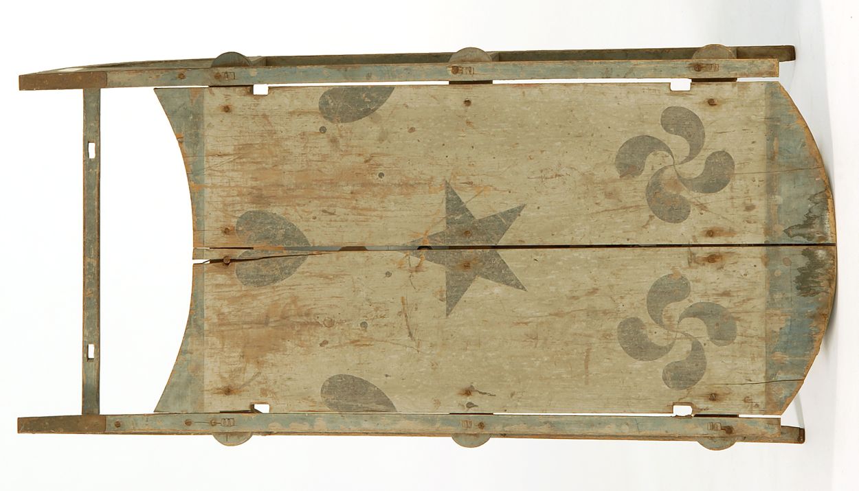 Appraisal: PAINTED WOOD AND IRON SLED Canadian th CenturyIn gray and