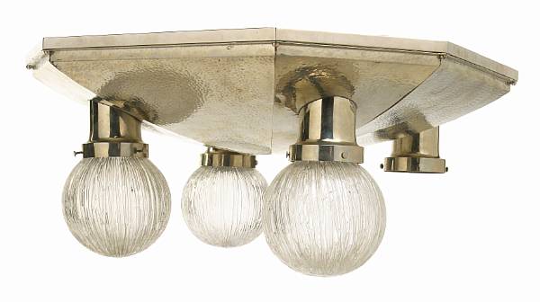 Appraisal: A Johann Loetz Witwe four-light hanging light fixture Vienna circa