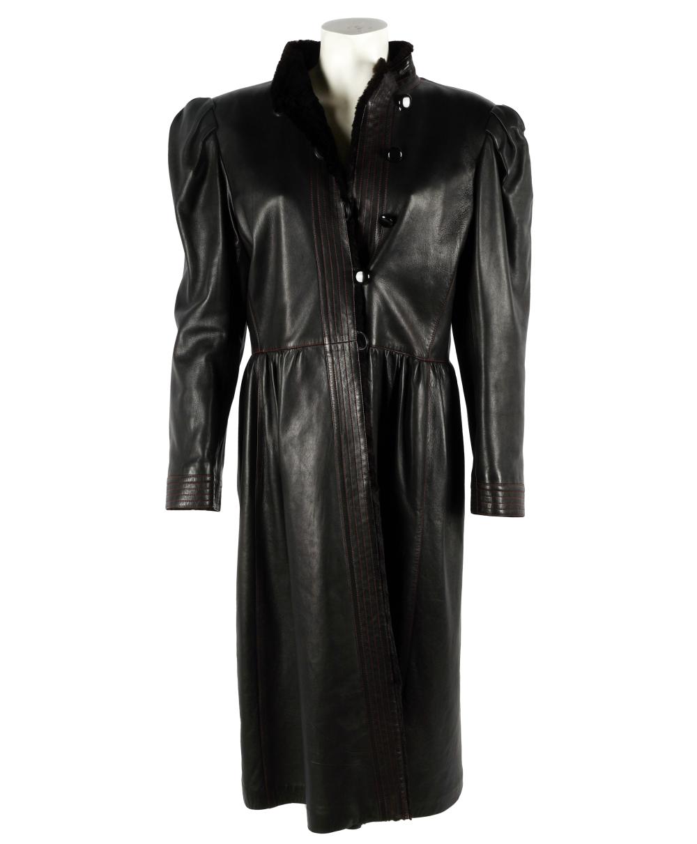 Appraisal: YVES SAINT LAURENT BLACK LEATHER JACKETwith label lined with fur