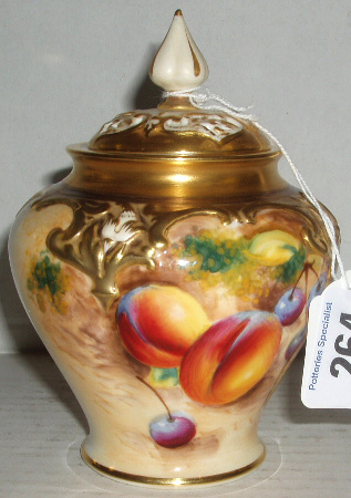 Appraisal: Royal Worcester Pot Pourri Vase Cover Hand Painted Fruit Signed