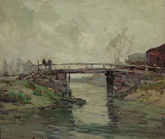 Appraisal: CHAUNCEY RYDER American - The Bridge oil on canvas panel