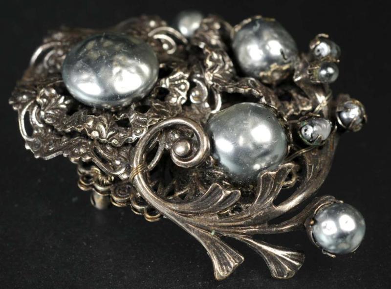 Appraisal: Antique Costume Jewelry Miriam Haskell Pin Description With black pearls