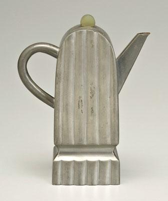 Appraisal: Deco style Chinese pewter teapot flattened form with reeded sides