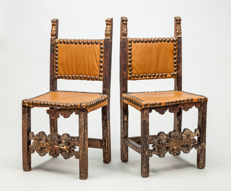 Appraisal: Pair of Spanish Baroque Style Stained and Painted Side Chairs