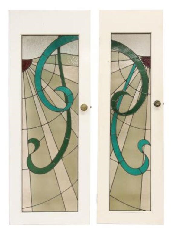 Appraisal: lot of Stained and leaded glass paneled doors with frame