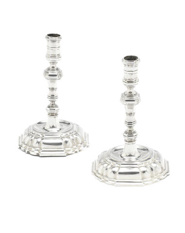 Appraisal: A matched pair of mid- th century continental silver candlesticks