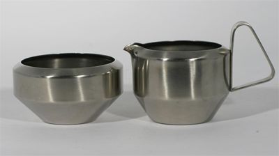 Appraisal: An Old Hall Alveston stainless steel milk and sugar designed