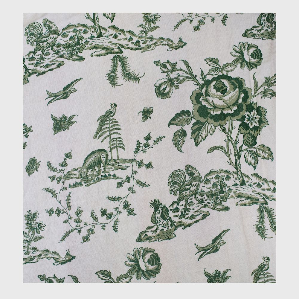 Appraisal: Three Sets of French Green and Cream Linen Toile Curtains