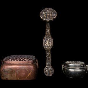 Appraisal: Three Chinese Metal Scholar's Objects Late th-Early th Century comprising