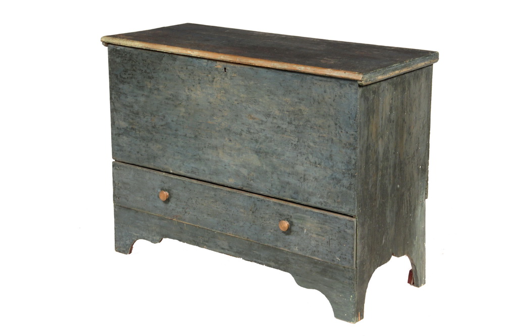 Appraisal: COLONIAL BLANKET CHEST - Maine Dumpcart Blue Chest in pine