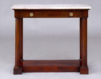 Appraisal: EMPIRE MAHOGANY CONSOLE TABLE WITH MARBLE TOP The rectangular top