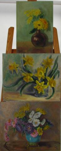 Appraisal: Mae Dilliner Lowes IN - Three Oil on Board Floral