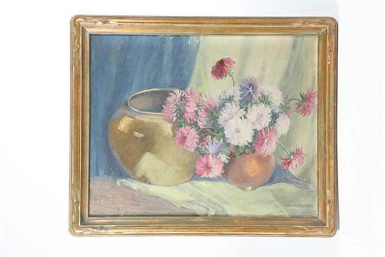 Appraisal: OIL ON CANVAS Still life of flowers in a pot