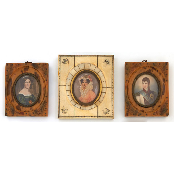 Appraisal: Group of Three Miniature Portraits late th c consisting of