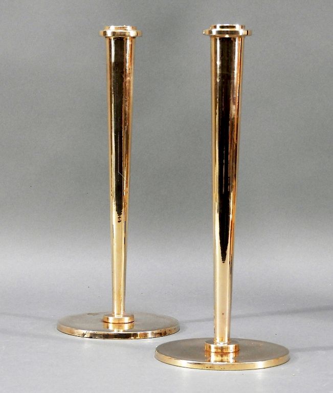 Appraisal: C American MCM Polished Bronze Candlesticks United States Circa Simplistic