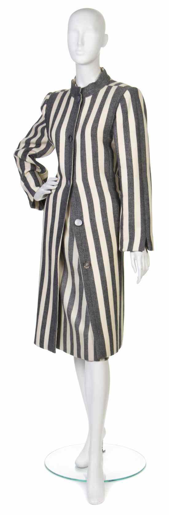 Appraisal: A Pauline Trigere Cream and Black Striped Wool Skirt Suit